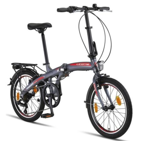 Licorne Bike Phoenix 2D, vélo pliant en aluminium 20 pouces [Anthracite-Rouge, V-Bremse]